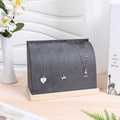 Grey velvet necklace display stands with wooden base featuring three elegant pendants - Flannelette / Gray