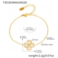Detailansicht eines goldenen Edelstahl-Kleeblatt-Armbands mit 5A-Zirkonia und Maßen - 5A Zirkonia Kleeblatt Armband 15+5cm (TXE303)