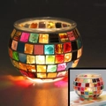 Colorful mosaic glass candle holder with square fragments on dark background - Colorful Music Notes