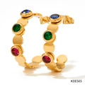 Goldene Creolen mit lebhaften blauen, grünen und rosa Zirkonia-Steinen in glatter Fassung - Gold + Bunter Zirkon (KDE565)