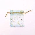 Light blue organza jewelry pouch with gold star and moon patterns and drawstring closure - Sky Blue