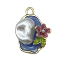 Baroque pearl pendant with purple enamel flower and gold finish in Monet garden style - Blue Oval Purple Flower Pearl-22087