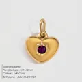 14K gold plated stainless steel heart charm with purple June amethyst for DIY jewelry - June Purple / Gold