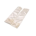 Guanti formali da bambina in raso crema con fiocco e perla per costumi da principessa - Champagne Con Perline
