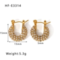 Gold plated 18K stainless steel C-shaped hoop earrings with butterfly zircon and pearls - Pave Zirconia C-Shape (HF-E3314)