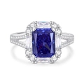 925 silver ring with rectangular blue ice-cut zircon and split-shank band - FDJZ-121-Blue Rectangle Halo