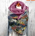 Thick warm scarf with pink side and abstract print featuring front button closure - Pink Abstract Art 29