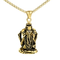 Colgante de elefante Ganesha dorado en cadena de caja redonda de acero inoxidable - Colgante Suelto Dorado