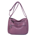 Plum purple crossbody bag in pebbled leather with multi-zipper compartments and adjustable strap - Style 3 / Purple