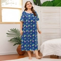 Plus size navy nightdress with flamingo print and white lace square neckline - XL / Navy Ocean Print