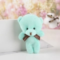 Mint green teddy bear plush keychain with brown Love ribbon and metal bead chain - Light Green