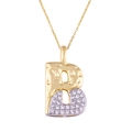 Collana con ciondolo lettera B bicolore oro e argento, zirconi incastonati e trama martellata - Lettera: B
