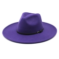 Detail of dark purple wool fedora hat featuring a black leather band with metal buckle - M(56-58cm) / Purple