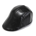 Classic black leather beret hat for adults featuring a stylish textured ivy cap design - Adult / Black