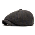 Gorra de repartidor en lana gris espiga con patrón de cuadros azules - Ajustable / Negro (Gris Oscuro Azul Plaid)