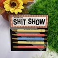 5-piece set of funny quote ballpoint pens on a black display card with gold accents - Shitshow (New Card)