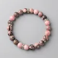 Pulsera de piedra natural cebra rosa con espaciadores plateados e incrustaciones - Pulsera Espaciadora de Diamantes de Imitación Plateados / Jaspe Cebra Rosa Pulido con Plata