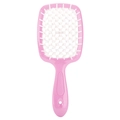 Pink portable hollow-out hairbrush for detangling and scalp massage on white background - Pink Handle - White