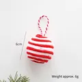 Red and white striped velvet Christmas ball ornament with hanging loop, 6cm size - Christmas Ball