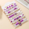 9-piece purple and gold football charm bracelet set with Game Day letter beads - SY0759-1 Purple White Gold 9pcs Set