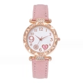 Montre à quartz élégante pour femme avec bracelet rose, lunette dorée et cristaux - Montre Rose Uniquement