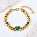 Bracciale a catena dorata con pietra verde a forma di cuore e dettagli in strass - Stile Cuore in Strass Verde