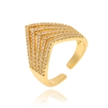 Macro shot of V-shaped gold open ring encrusted with clear zircon on a white background - J-1407-White Gold V-Shape White Zirconia Style