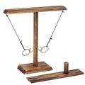 Handcrafted dark wood hook and ring toss game with score tracking board for two players - Carbonized Color