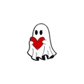 Cute white ghost metal badge holding a red heart for Halloween brooch collection - Ghost Holding Heart