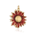 Detailed view of red enamel sunflower pendant with gold-plated edges and red petals - Dark Red Sunflower Pendant