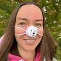 Handmade crochet white polar bear nose warmer with ear loops for winter warmth - Universal Tied Size / White Bear