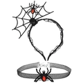 Detailansicht Halloween Spinnennetz Stirnband und Choker Set mit roten Kristalltropfen - 2# Spinnennetz Roter Edelstein Set