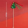 Christmas tree cat wand toy with green felt, colorful pompoms, and festive ribbons - Christmas Tree Felt Cat Wand
