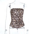 Detail of leopard print corset top showing metal boning structure and stretch fabric - S / Leopard Print