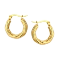 Golden twisted hoop earrings in polished stainless steel with a spiral geometric design - Twisted Rope Hoop
