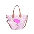 Set borsa tote trapuntata rosa con toppe a cuore e portamonete piccolo coordinato - Rosa