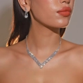 Elegant bridal necklace and earring set with sparkling rhinestones in silver finish - White Full Diamond Silver Single Set(DTN14027052W)