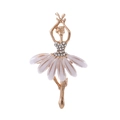 Spilla ballerina elegante con cornice dorata, gonna in smalto bianco e strass scintillanti - Bianco perla