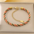 Braided 18K gold plated stainless steel bracelet with red and black cord accents - Red Black Gold Tricolor Style (KB203213-SP)