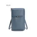 Minimalist blue crossbody phone bag in faux leather with pearl buckle and long strap - Blue