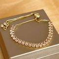 Bracelet bolo doré élégant avec pierres de zircon rose ovales et fermoir coulissant réglable - Or Rose Pierre Ovale