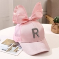 Detail of pink girls' baseball cap with large pearl bow and rhinestone letter R - 2-10 Years (48-54cm) / Lotus Pink (R Rhinestone)
