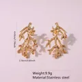 Golden coral branch stainless steel earrings measuring 4.43cm by 2.16cm in size - Stainless Steel Coral Branch Dangle