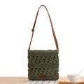 Borsa a tracolla in paglia intrecciata verde con tracolla regolabile in finta pelle marrone - Verde Militare