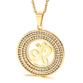 Golden titanium steel butterfly pendant necklace with double-layer rhinestone circles - Gold Hollow Butterfly Double Row Rhinestone Pendant (KP44574-K)