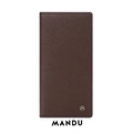 Men's long business wallet in dark brown Saffiano leather with gold M logo accent - Brown