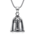 Guardian bell motorcycle pendant with cross relief and square pearl chain in stainless steel - Steel (Pendant + Bail Clasp No Chain) GBK-024