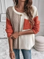 Maglione in maglia da donna con patchwork bianco, albicocca e arancione e trama a trecce - S / Arancione
