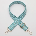 Adjustable bag strap with blue and beige geometric diamond pattern and gold metal hooks - No. 701 Gold Hook