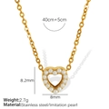 Collier cœur en acier inoxydable doré avec perles blanches et chaîne ajustable - Style de Cœur Creux (XL227) / Or